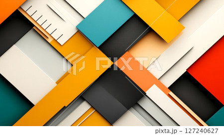 Colorful abstract geometric background with intertwined shapes creating dynamic composition Colorful abstract geometric background with intertwined shapes creating dynamic composition 127240627