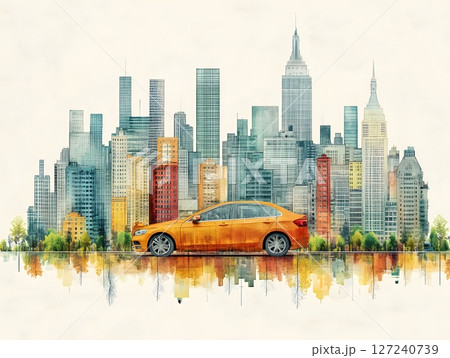 Infographic detailing the impact of transportation technology on urban air quality, environmental focus 127240739