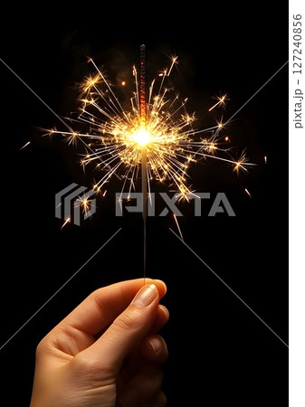 close-up of hand holding sparkler, motion blur, night scene close-up of hand holding sparkler, motion blur, night scene 127240856