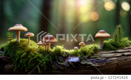 苔むした古木自生するキノコ5 苔むした古木自生するキノコ5 127241428