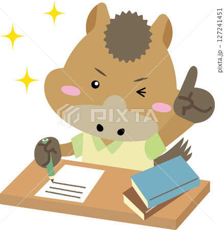 学びに励む干支の馬キャラクター・勉強する午年のイラスト素材 127241451