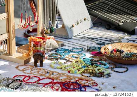 Accessories and jewelry sales at street craft market Accessories and jewelry sales at street craft market 127241527