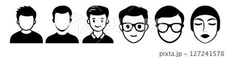 Simple Black and White Icons Male Avatar Set Simple Black and White Icons Male Avatar Set 127241578