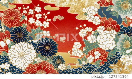 伝統美を彩る和の花模様 菊と梅の雅な装飾背景 127241594