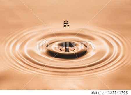 Water droplet dripping into pool creating ripples 127241768