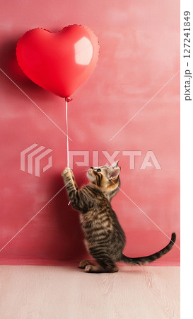 子猫とハートの風船 cat-meme916_066 127241849