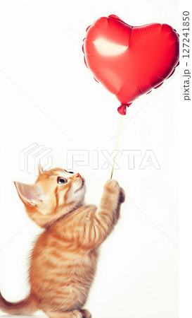 子猫とハートの風船 cat-meme916_069 127241850