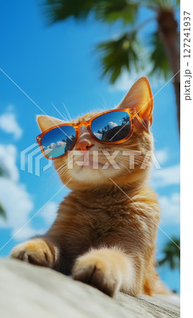 子猫サングラス ビーチ cat-meme916_004 127241937