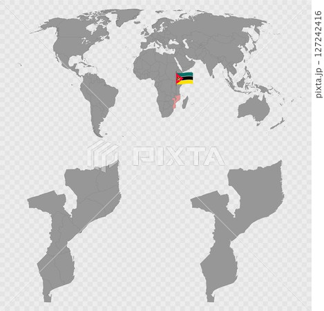 Mozambique Map Set with World Location. Mozambique Map Set with World Location. 127242416