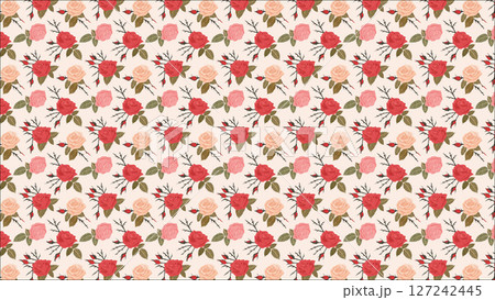 赤とピンクのバラのパターン背景 127242445