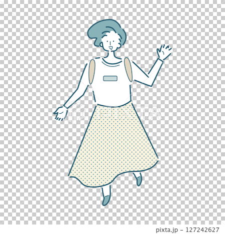 Vector illustration of a simple line drawing of a woman waving 127242627