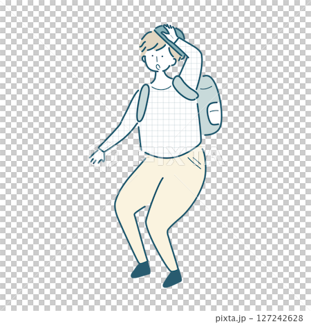 Vector illustration of a simple line drawing of a person climbing a mountain 127242628