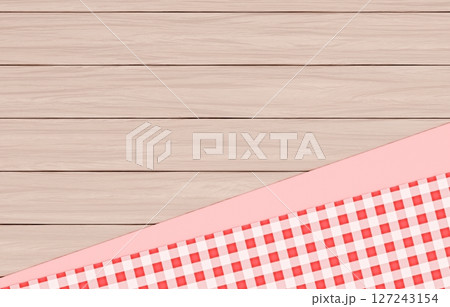 背景素材_木のテーブルと布_赤 127243154