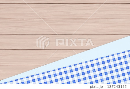 背景素材_木のテーブルと布_青 127243155