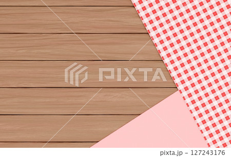 背景素材_木のテーブルと布_赤 127243176