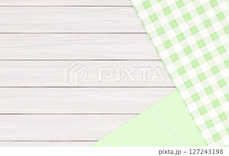 背景素材_木のテーブルと布_黄緑 127243198