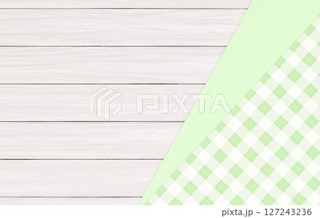 背景素材_木のテーブルと布_黄緑 127243236