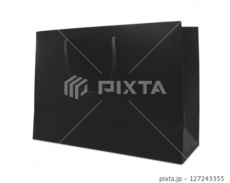 Profile view of black paper bag mockup 127243355