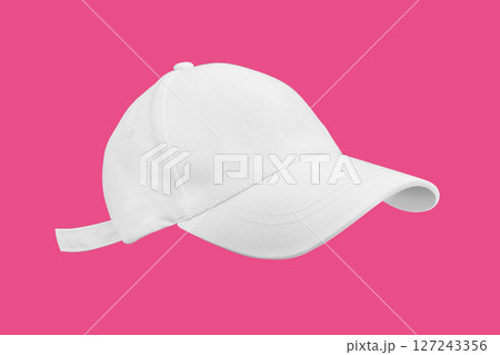 White sport cap mockup isolated on pink background White sport cap mockup isolated on pink background 127243356