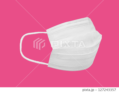 White medicine mask mockup isolated on pink background 127243357