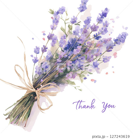 Lavender bouquet with a thank you message created with watercolor style 127243619
