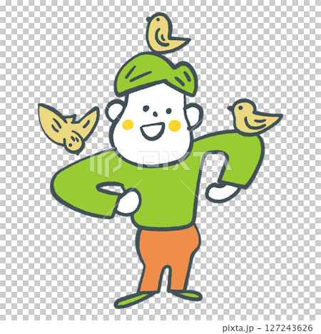 Boy with a bird on his shoulder or back Stock illustration 127243626