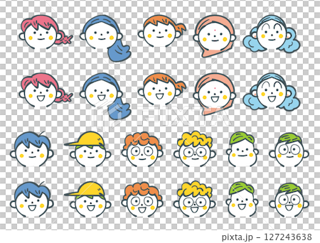 微笑獨特的小學生臉孔庫存插圖素材 127243638