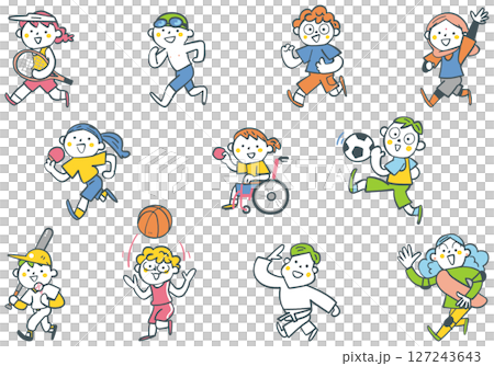 様々なスポーツに励む小学生たち　セットのストックイラスト素材 127243643