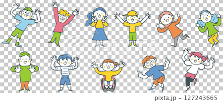 Stock illustration material of elementary school students cheering 127243665