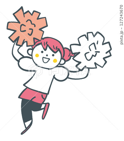 ポンポンを振って応援する小学生の女の子 ストックイラスト素材 ポンポンを振って応援する小学生の女の子 ストックイラスト素材 127243670