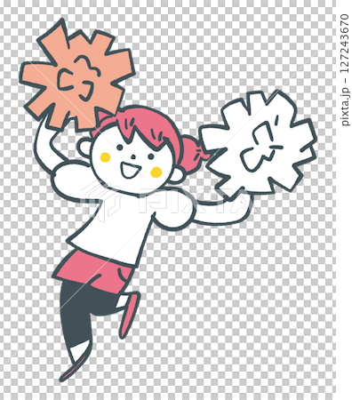 小學女生揮舞著絨球歡呼圖庫插圖 小學女生揮舞著絨球歡呼圖庫插圖 127243670