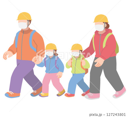 避難する四人家族 127243801