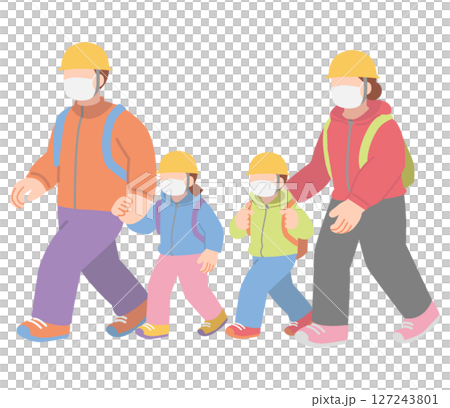 A family of four evacuating A family of four evacuating 127243801