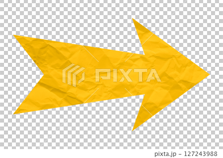 Yellow crumpled paper arrow isolated on transparent background 127243988
