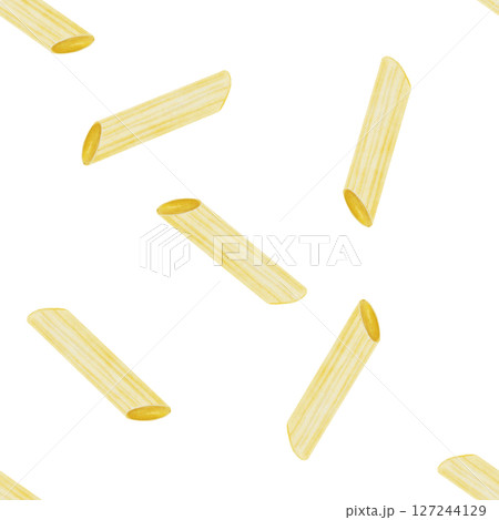 Pasta penne watercolor seamless pattern. Hand drawn italian macaroni on white background. Food clip art. Ideal for pasta packaging, restaurant menus and posters Pasta penne watercolor seamless pattern. Hand drawn italian macaroni on white background. Food clip art. Ideal for pasta packaging, restaurant menus and posters 127244129