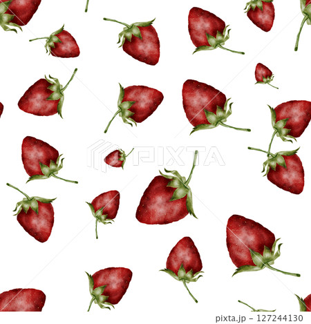 Strawberries watercolor clipart. Hand drawn red garden berry on isolated white background. Ideal for natural cosmetics and kitchenware design and tea logo. Strawberries watercolor clipart. Hand drawn red garden berry on isolated white background. Ideal for natural cosmetics and kitchenware design and tea logo. 127244130