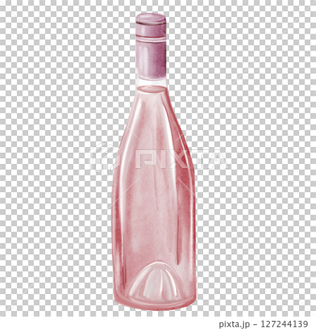 Wine bottle watercolor. Hand drawn pink alcoholic drink in glass. Clip art of drink. Ideal for advertising posters of bar and restaurant menu. Wine bottle watercolor. Hand drawn pink alcoholic drink in glass. Clip art of drink. Ideal for advertising posters of bar and restaurant menu. 127244139