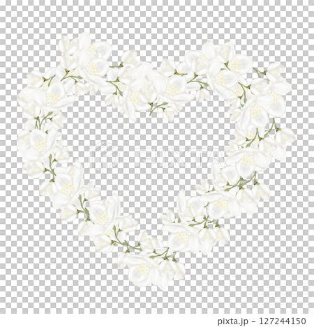 Jasmine white flower watercolor frame. Hand drawn bud delicate in the shape of a heart. Clip art botanical on white background. Ideal for logo of tea and aromatic products from jasmine Jasmine white flower watercolor frame. Hand drawn bud delicate in the shape of a heart. Clip art botanical on white background. Ideal for logo of tea and aromatic products from jasmine 127244150