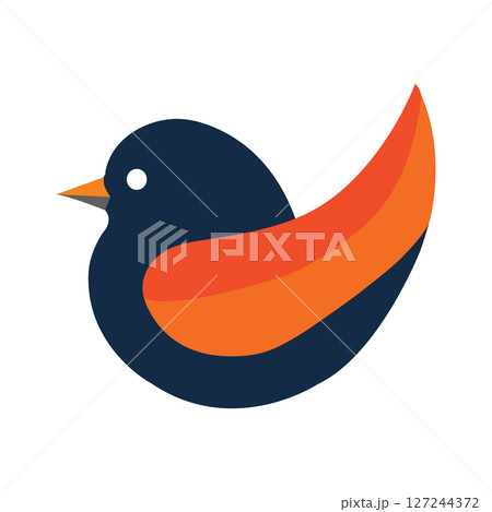 Cute Cartoon Bird Illustration Orange and Blue Winged Bird Design 127244372