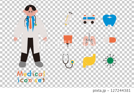 Simple and flat hospital icon set 127244381