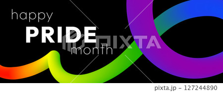 Pride Month Rainbow Ribbon on Black Background 127244890