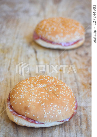 Delicious Salami Sandwich Ready to Ea 127244903