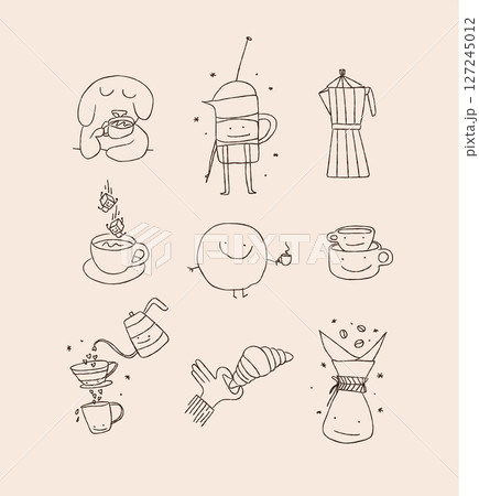 Cute coffee set collection illustration beige 127245012