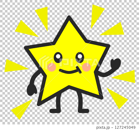 ピカピカと星空で輝く可愛い笑顔の星イラスト 127245049