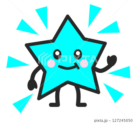 ピカピカと星空で輝く可愛い笑顔の星イラスト 127245050