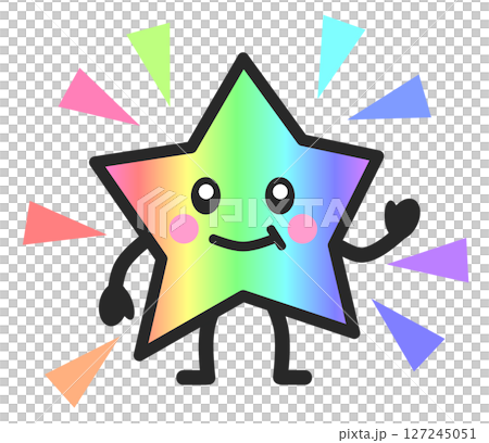 ピカピカと星空で輝く可愛い笑顔の星イラスト 127245051