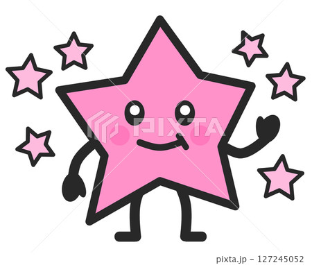 ピカピカと星空で輝く可愛い笑顔の星イラスト ピカピカと星空で輝く可愛い笑顔の星イラスト 127245052