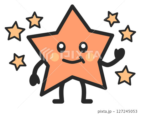 ピカピカと星空で輝く可愛い笑顔の星イラスト 127245053