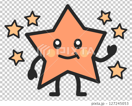 ピカピカと星空で輝く可愛い笑顔の星イラスト 127245053