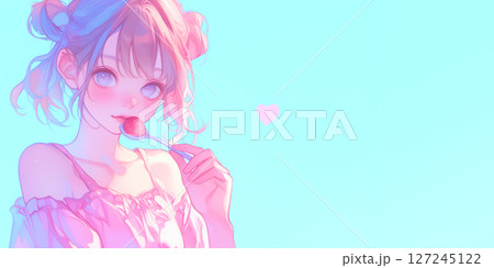 イチゴを舐める女性 127245122